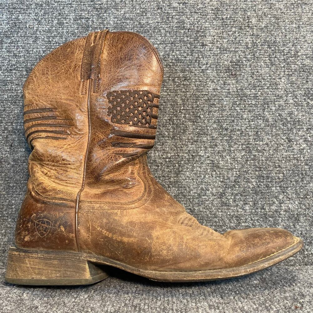 Ariat Mens Leather Western Cowboy Flag Boots Square Toe Size 11 D Rugged